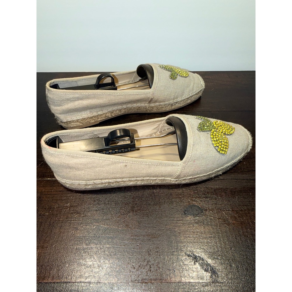 Ann Taylor Espadrilles Rhinestone Lemon Flats Tan Slip on Shoes Sz 9.5M - Picture 5 of 9